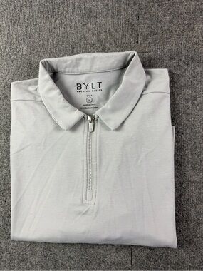 Bylt Lux Mens Long Sleeve 1/4 Zip Polo Shirt Sz L Gray